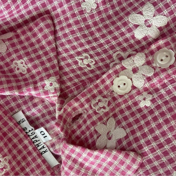 Vintage Rampage Kids Pink & White Flower Checkered Plaid Collard Dress Size 8-10 - Picture 3 of 4